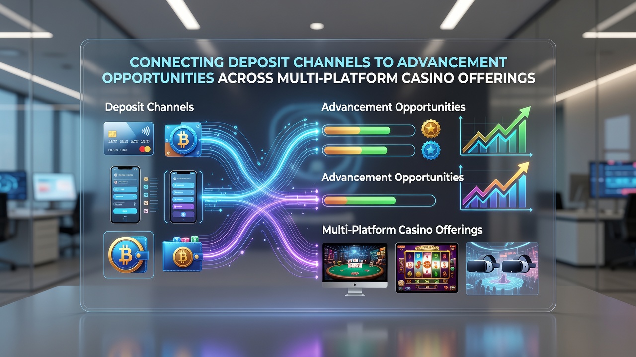 Flow diagram illustrating how deposits from various channels feed into unified VIP progression and bonus unlocking across mobile, desktop, and live dealer platforms