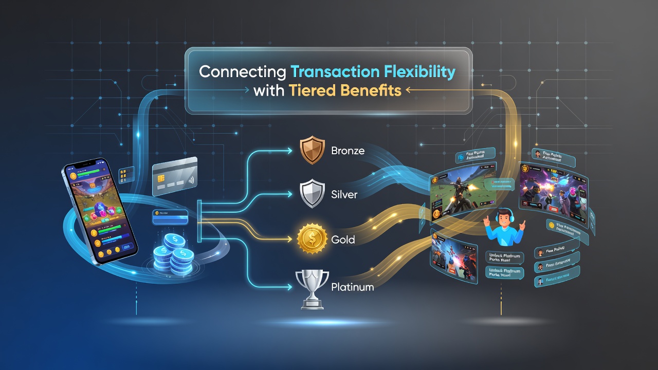 Mobile gaming interface showing seamless payment options linked to tiered loyalty rewards