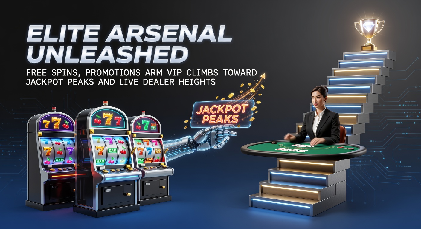 Vibrant illustration of a VIP ladder ascending toward glowing jackpot symbols and live dealer tables under spotlights