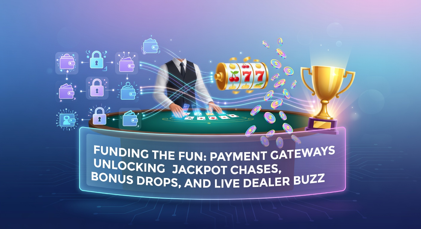 Digital payment icons overlayed on vibrant casino slot reels and live dealer tables, symbolizing seamless funding for gaming thrills