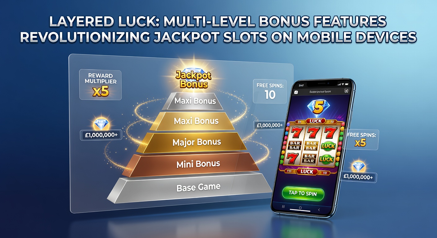 Close-up of a jackpot slot interface on a smartphone showing multi-level bonus progression with glowing tiers and escalating prize pools