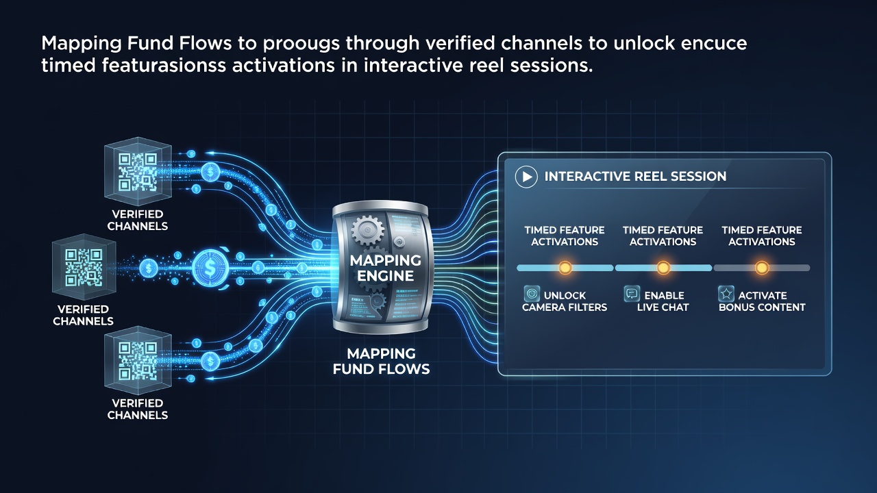 Diagram showing fund flow mapping from verified payment channels to timed reel feature activations