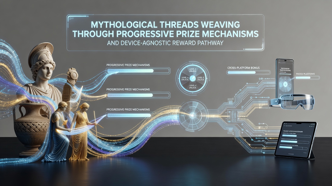 Diagram showing interconnected reward pathways linking mythological themes to progressive jackpots across mobile, tablet, and desktop devices