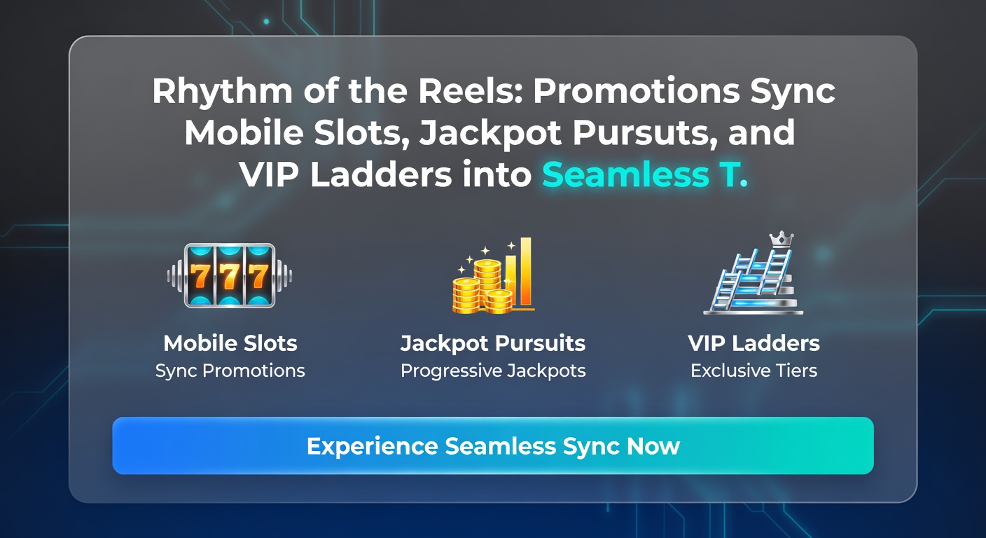 Dynamic graphic of jackpot meters rising alongside VIP tiers and mobile promo notifications syncing in perfect harmony