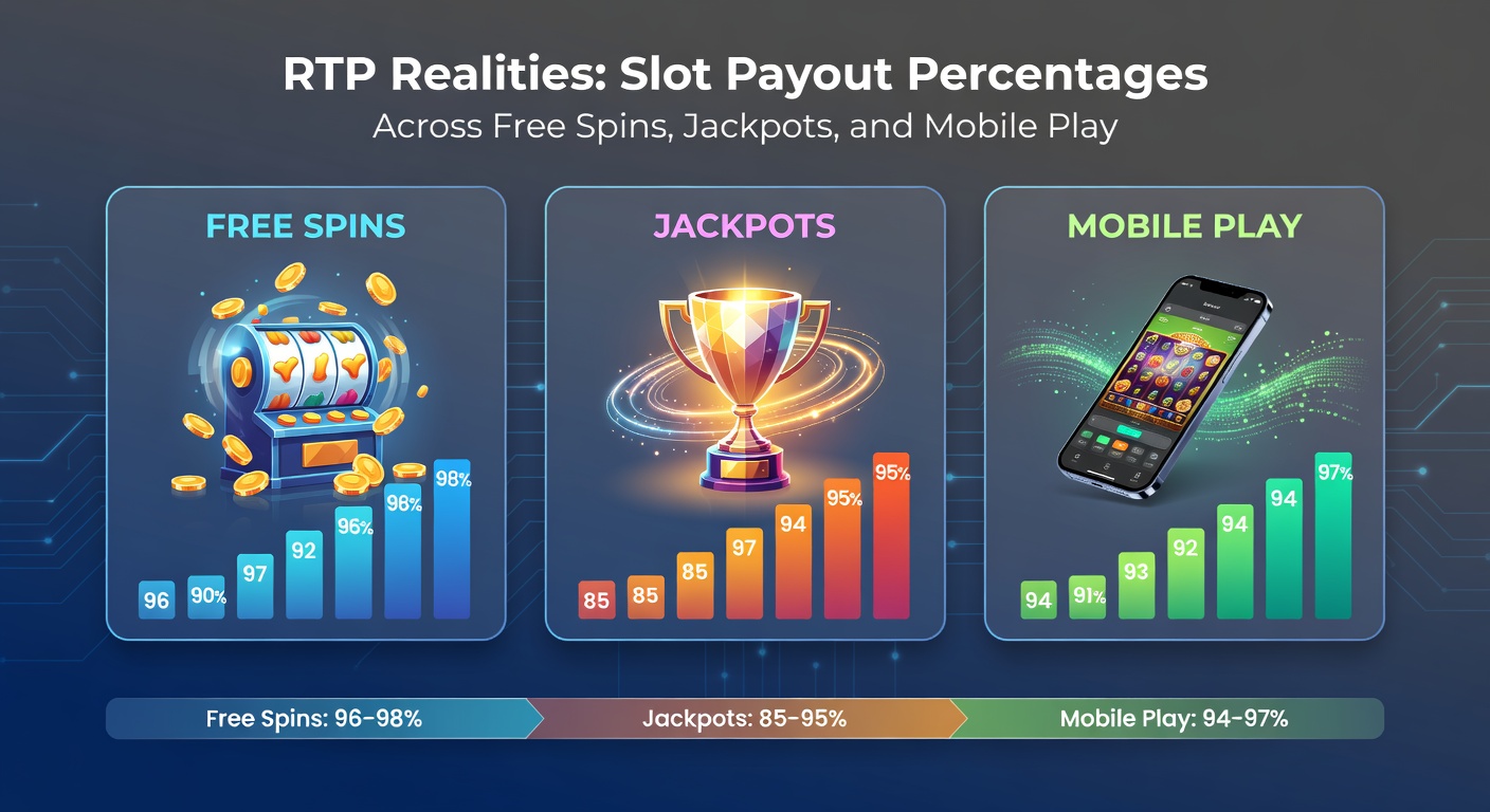 Digital slot reels spinning with glowing RTP percentage overlays, highlighting free spins and jackpot meters