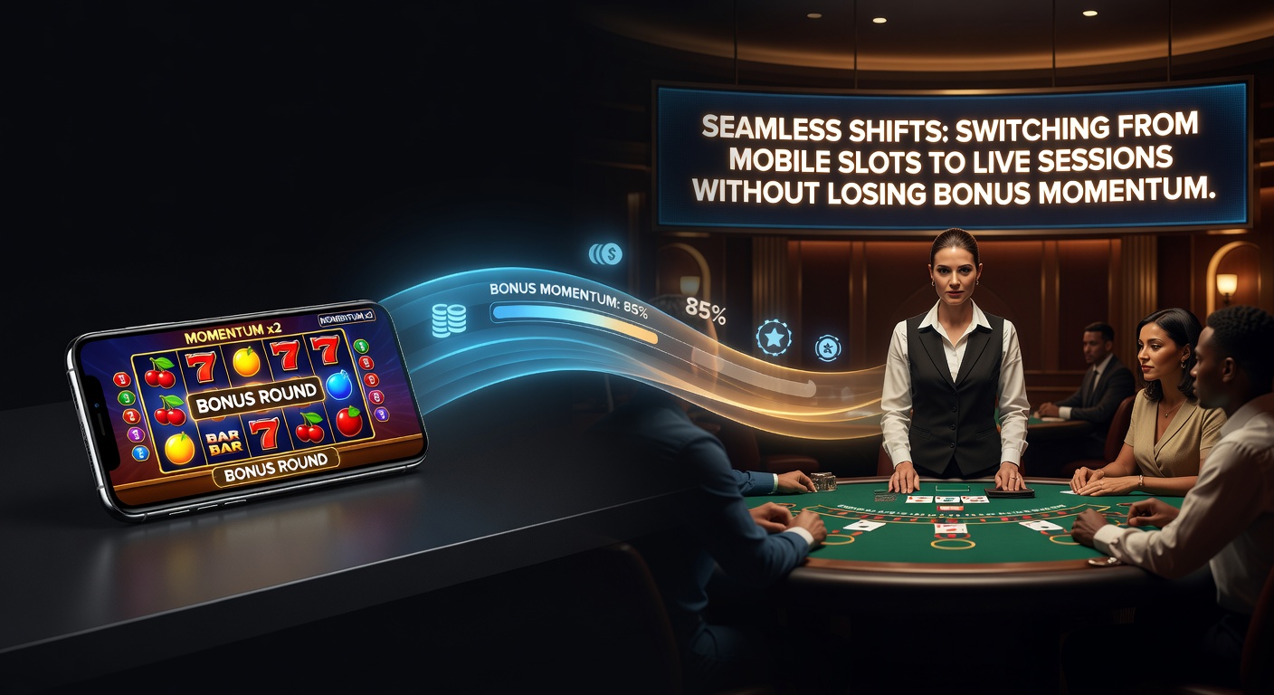 Player seamlessly transitioning from mobile slot spins to a live dealer session on tablet, with bonus icons syncing across screens