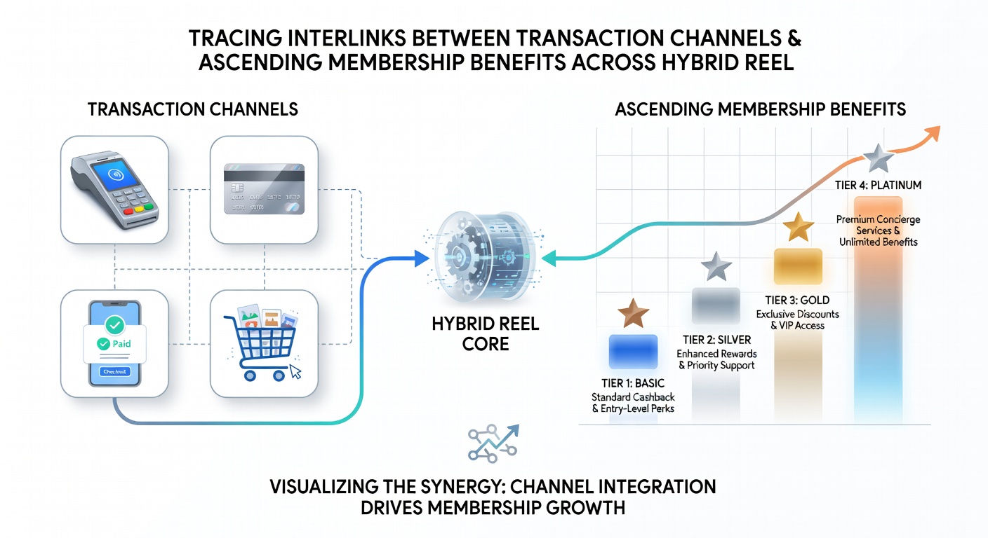 Diagram illustrating ascending membership tiers linked to payment channels in combined slot and table environments